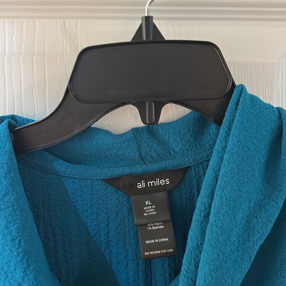 Ali Miles Cowl Neck Roll Tab Sl SZ XL Asymmetrical Textured Teal Tunic Top - Picture 4 of 7